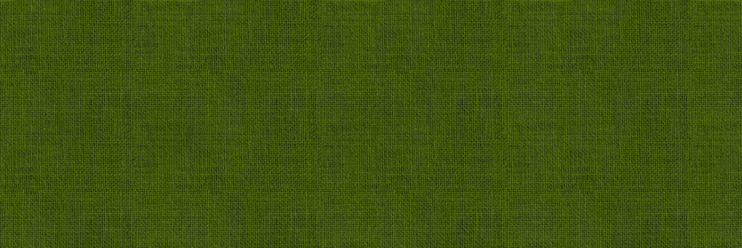 Olive green color fabric background &ndash; seamless texture of cloth textile material. Long wide natural canvas backdrop of woven linen cloth swatch.