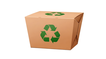Cardboard box with green recycling symbol isolated on transparent background on transparent background