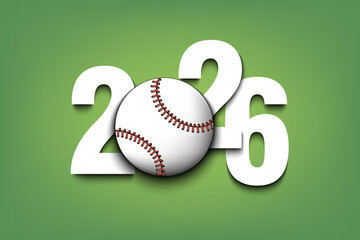 New Year numbers 2026 and baseball ball on an isolated background. Creative design pattern for greeting card, banner, poster, flyer, party invitation, calendar. Vector illustration