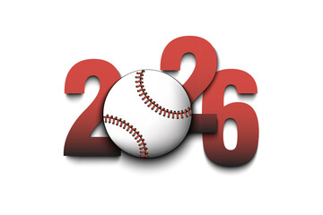 New Year numbers 2026 and baseball ball on an isolated background. Creative design pattern for greeting card, banner, poster, flyer, party invitation, calendar. Vector illustration