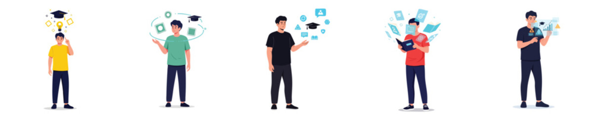 Education Learning Concept Flat Design Modern Student Studying Digital Illustration