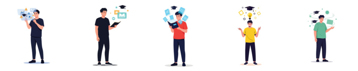 Education Learning Skills Flat Design Modern Student Studying Concept Illustration