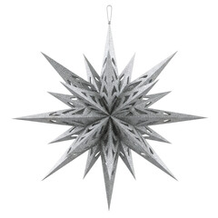 Obraz premium Glittering silver christmas star ornament decoration isolated on transparent background on transparent background