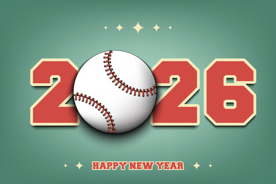 New Year numbers 2026 and baseball ball on an isolated background. Creative design pattern for greeting card, banner, poster, flyer, party invitation, calendar. Vector illustration