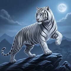 Obraz premium Majestic White Tiger Under Moonlight - A Symbol of Power and Grace.