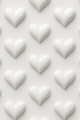 Soft white 3D hearts forming a clean minimal seamless pattern