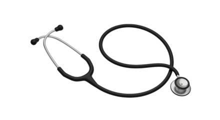 Creative representation of classic black stethoscope isolated on white background focusing on stethoscope, medical, doctor ideal