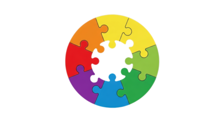 Colorful circular jigsaw puzzle in rainbow colors visualized beautifully showing puzzle, jigsaw, piece with realistic texture