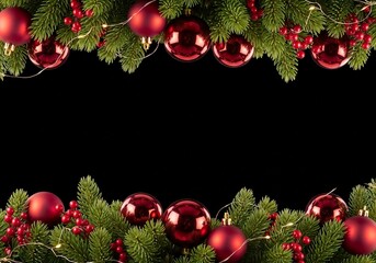 christmas frame with balls and fir branches