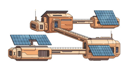 Futuristic Modular Space Station with Solar Panels.