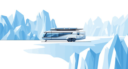Futuristic silver camper trailer with solar panels.