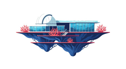 Futuristic Observatory on a Floating Island with Coral Accents.