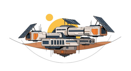 Futuristic Solar-Powered Floating City Concept with Modular Buildings.