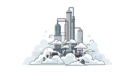 Industrial factory complex with smoke and pollution illustration.