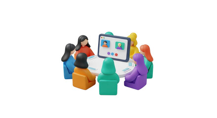 Diverse team collaborating in a virtual video conference meeting visualized beautifully showing meeting, conference, teamwork with