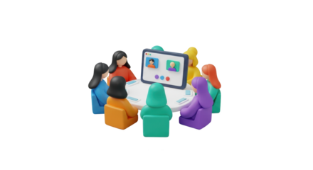 Diverse team collaborating in a virtual video conference meeting visualized beautifully showing meeting, conference, teamwork with
