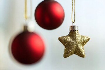 Christmas Tree Ornament Decor: Red Baubles, Golden Star, and Festive Decor for Holiday Spirit and Joyful Celebrations