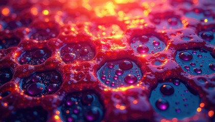 Intricate tessellation of hexagons, vibrant hues, background, symmetry