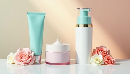 Luxurious skincare products on pristine white , studio, commercial