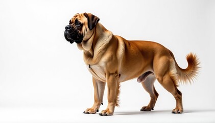 Majestic mastiff, powerful stance, white background, dog photography, portrait, brown