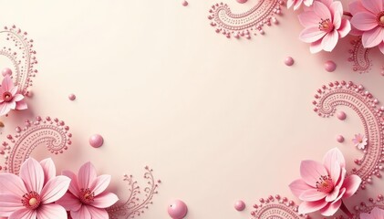 Muted blush pink paisley on cream background, soft focus , repeating pattern, gentle, calm