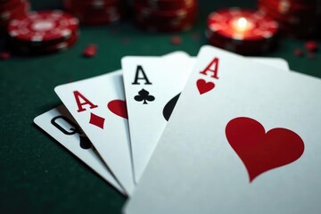 Playing cards arranged in an ace high sequence, design, low