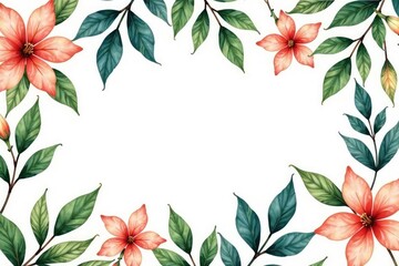 Repetitive botanical elements, including leaves and flowers, in a watercolor style for interior design applications , delicate, design, leaves