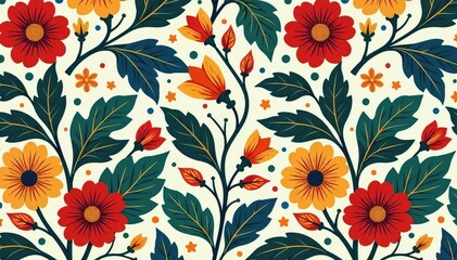 Repetitive floral motif with leaves and branches, ideal for textile and wall coverings, surface, wallpaper, botanical