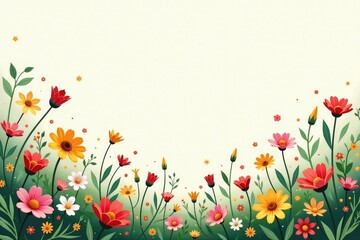 Scattered wildflowers, stylized, light color palette, spring, design