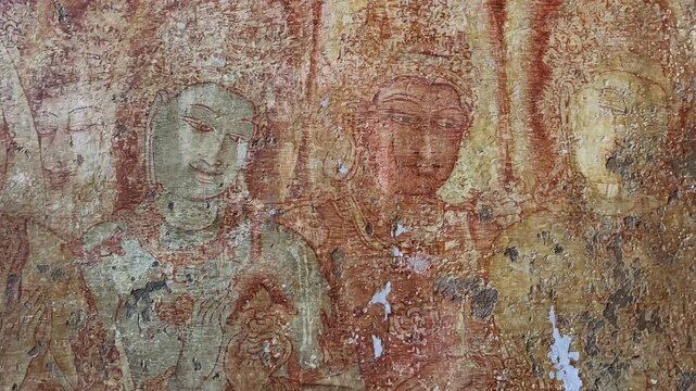 Ancient painting on the wall in image house Thivanka Pilima Geya at Polonnaruwa Sri Lanka and this video taken with a phone under natural light without flasher