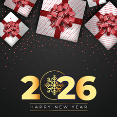 Golden 2026 New Year with Gift Boxes Background