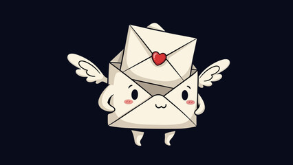 Cute Cartoon Envelope Character with Wings and Heart letter mail
