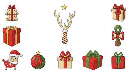 Christmas Gift Boxes and Reindeer Antlers Festive Icons illustration