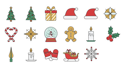 Christmas Icons Collection Festive Holiday Symbols And Decorations Keywords: christmas, holiday, icon, set, decoration