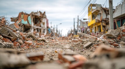 Devastation and aftermath: A scene of destruction after earthquake or conflict