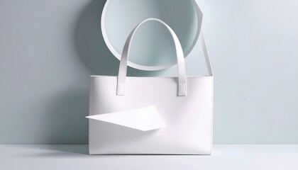 Minimalist white tote bag with a paper airplane in a clean modern studio setting.