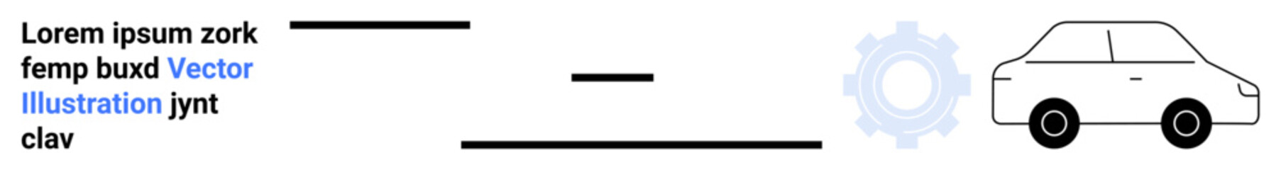 Automotive technology, mechanical engineering, vehicle maintenance, design concepts, technical illustration, car components. Line art car with gear icon in minimal style. Automotive technology