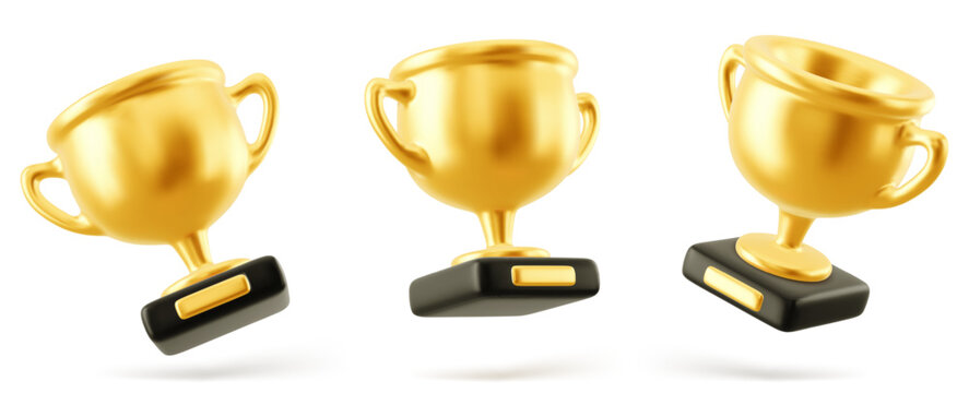 3d realistic golden trophy cup. Isolated white background. Vector Illustration