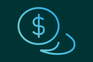 The image displays a circular dollar sign icon drawn with a blue gradient outline on a dark teal background.