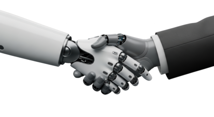 Robot and human handshake concept concept highlighting robot, ai, artificial intelligence captured in modern professional photography