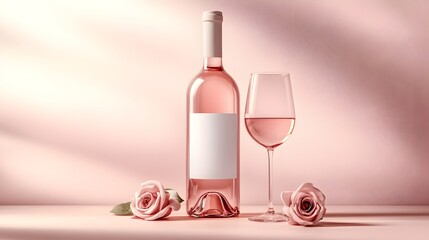 Wine Bottle and Glass Mockup