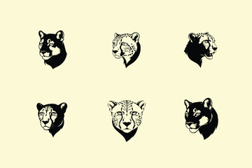 Vintage style collection of big cat portraits including lions tigers and leopards