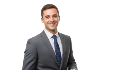 Detailed depiction of smiling young businessman portrait isolated emphasizing businessman, business, man with elegant tone and