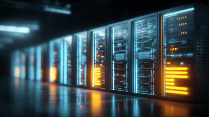A high performance server room illustrating advanced data processing infrastructure and the concept of secure digital operations in modern technology.
