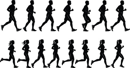 Set of Samurai Women Warrior Silhouettes in Action Poses, Japanese Female Fighters with Katana Swords Vector Illustration, Traditional Martial Arts and Historical Combat