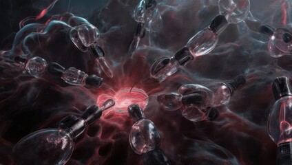 Abstract Microscopic View of Cellular Interaction and Energy Transfer.