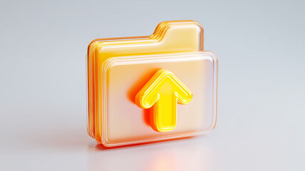 A file folder icon with an upward arrow representing digital upload actions and efficient information transfer across online systems.