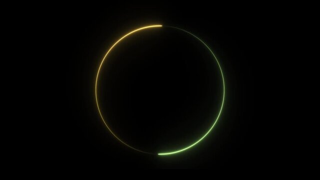 Glowing circle neon animation on black background.Beautiful colorful neon circle frame loading icon