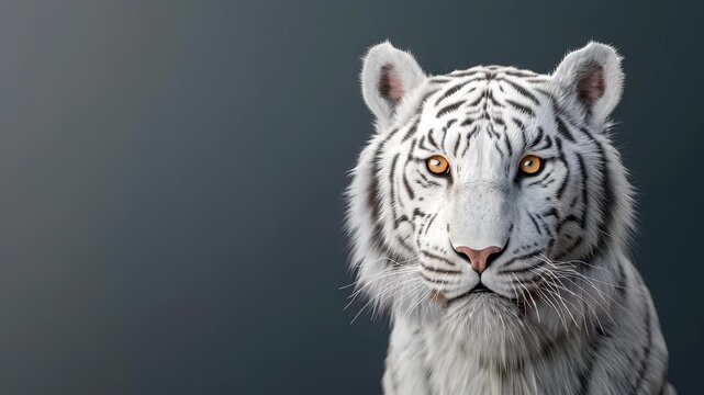 Majestic Gaze: A stunning portrait of a white tiger with piercing yellow eyes. A captivating glance, the tiger exudes power and serenity.