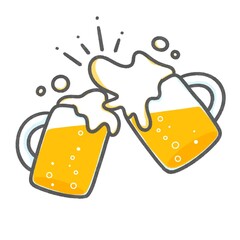 ビールイラスト素材｜泡が弾ける乾杯シーン